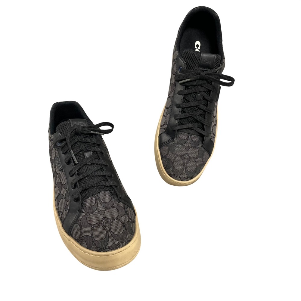 Coach C3142 Clip Low Top Mens Sneakers 11.5D Black Tan Signature Monogram